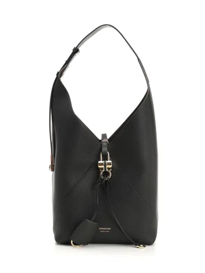 Ferragamo Hobo Medium Bag With Gancino Locker Shoulder Bags Black