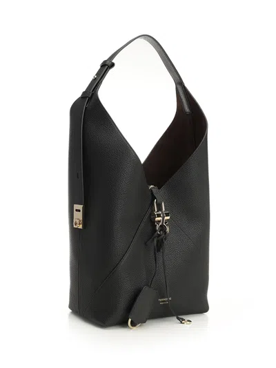 Ferragamo Hobo Medium Bag With Gancino Locker Shoulder Bags Black
