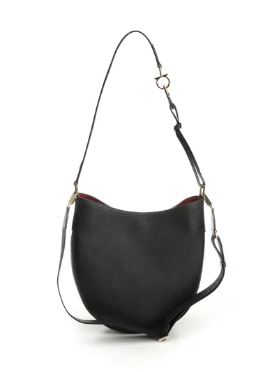 Ferragamo Hobo Smile Medium Bag With Doubel Shoulder Strap Shoulder Bags Black