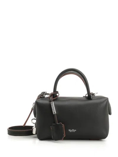 Max Mara Hold All S Square Bauletto Calf Leather Handbag Handbags Black