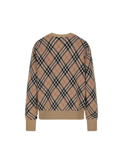 Burberry Wool Blend Sweater With Embroidered Check Pattern