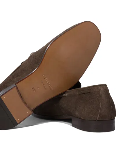 Ferragamo Almond Toe Suede Finish Tassel Loafers