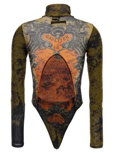 Jean Paul Gaultier Printed High Neck Long Sleeve Jumpsuit In Multi