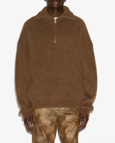 Isabel Marant Half Zip Sweater High Collar In Brown