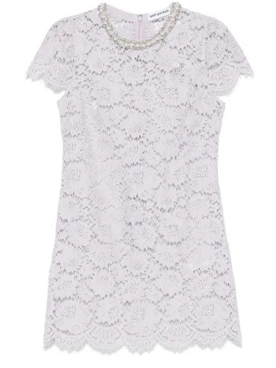 Self-portrait Mini Dress With Lace And Crystal In Purple