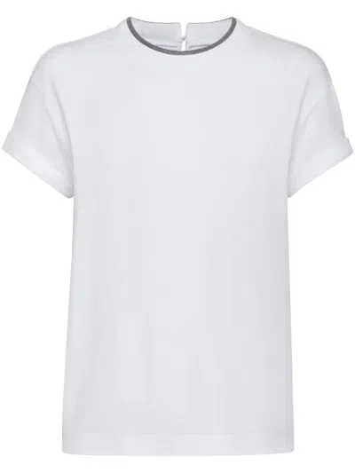Brunello Cucinelli Stretch Cotton Jersey T-shirt With Precious Faux-layering In White