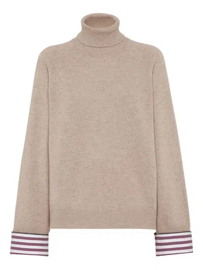Brunello Cucinelli Light Brown Cashmere Turtle-neck Sweater In Neutral