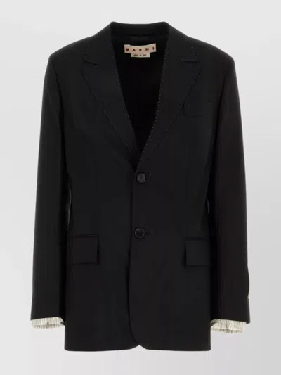 Marni Wool Blazer With Front Pockets And Long Sleeves In Black