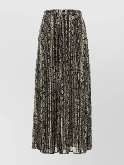 Michael Kors Snake Print Pleated Crepe Skirt With Elastic Waistband In Black