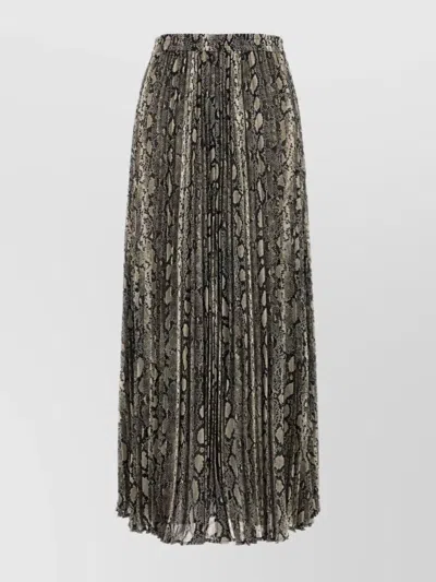 Michael Kors Snake Print Pleated Crepe Skirt With Elastic Waistband In Black