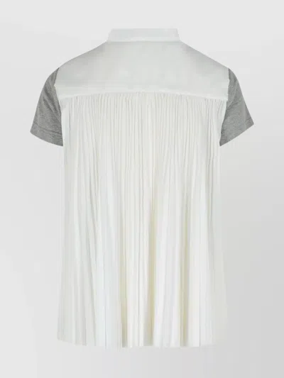 Sacai Cotton T-shirt With Pleated Back And Chest Pocket In Gray
