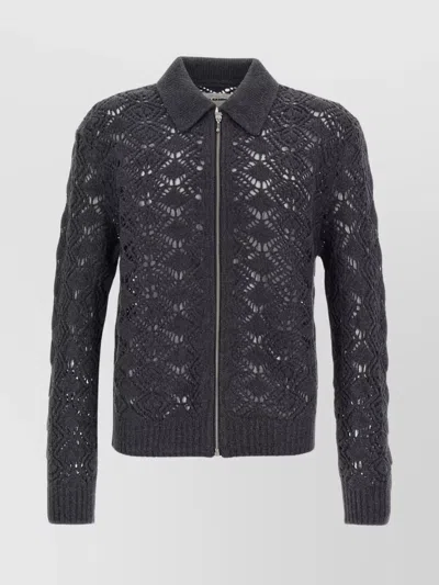 Jil Sander Collared Wool Cardigan With Textured Knit In Gray