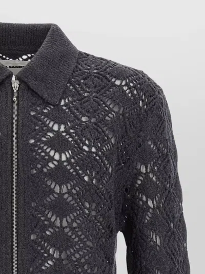 Jil Sander Collared Wool Cardigan With Textured Knit In Gray