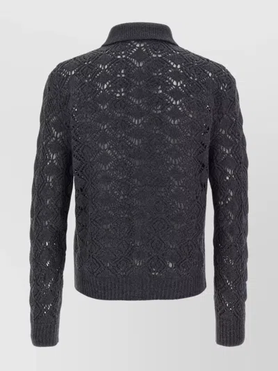 Jil Sander Collared Wool Cardigan With Textured Knit In Gray