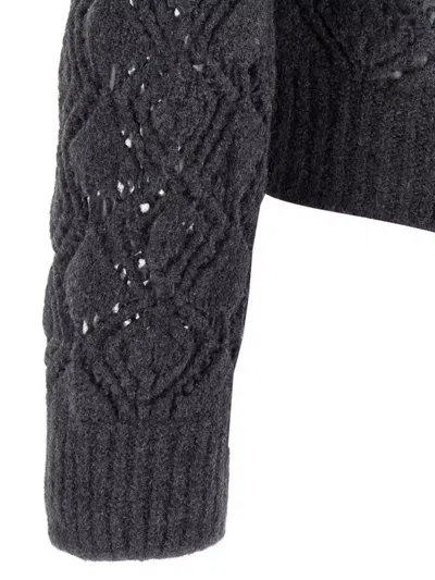 Jil Sander Collared Wool Cardigan With Textured Knit In Gray