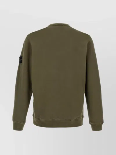Stone Island Crew Neck Sweater Ribbed Cuffs In Green