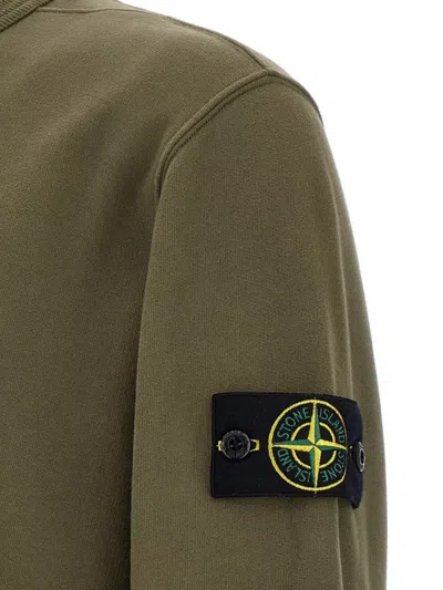 Stone Island Crew Neck Sweater Ribbed Cuffs In Green