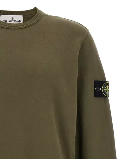 Stone Island Crew Neck Sweater Ribbed Cuffs In Green
