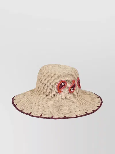 Paul Smith Paisley Straw Hat With Contrasting Decorations In Brown