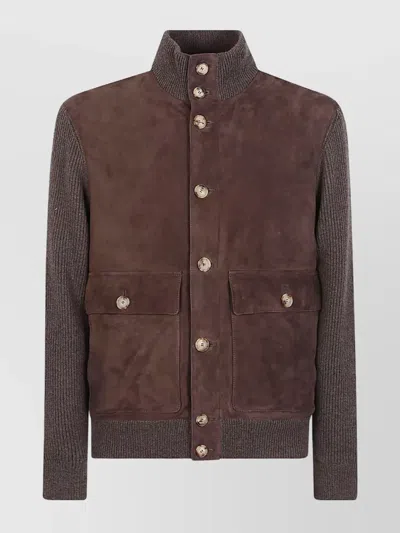 Brunello Cucinelli Bomber Jacket In Leather And Cashmere In Multi