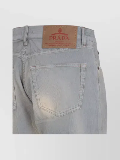 Prada Corduroy Mid-waist Straight Hem Trousers In Gray