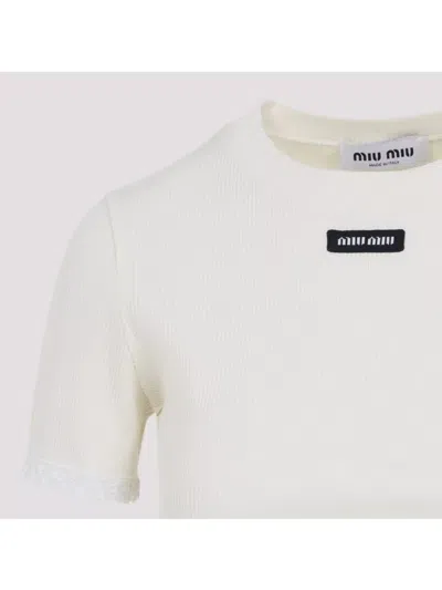 Miu Miu Cropped Cotton T-shirt Lace Trim