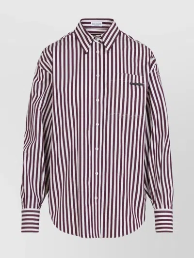 Brunello Cucinelli Logo Striped Long-sleeved Shirt