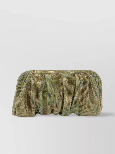 Benedetta Bruzziches Ruched Clutch Rectangular Rhinestone Embellishments In Green