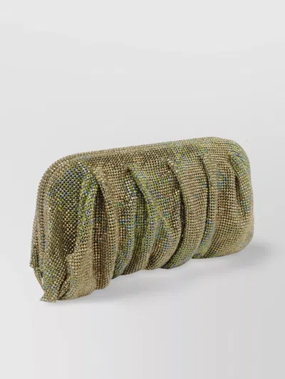 Benedetta Bruzziches Ruched Clutch Rectangular Rhinestone Embellishments In Green