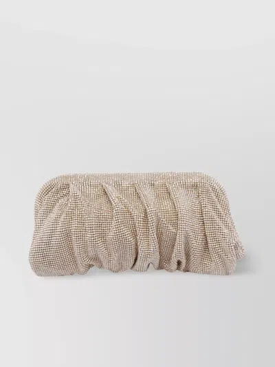 Benedetta Bruzziches Rectangular Metallic Rhinestone Ruched Clutch Bag