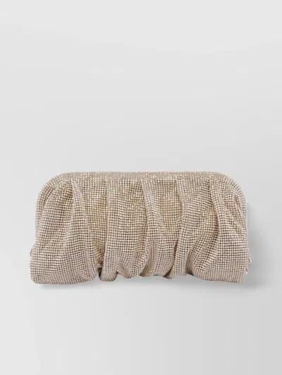Benedetta Bruzziches Rectangular Metallic Rhinestone Ruched Clutch Bag