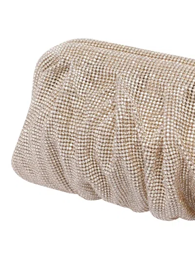 Benedetta Bruzziches Rectangular Metallic Rhinestone Ruched Clutch Bag