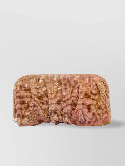 Benedetta Bruzziches Rectangular Rhinestone Ruched Clutch Bag