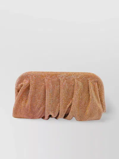 Benedetta Bruzziches Rectangular Rhinestone Ruched Clutch Bag