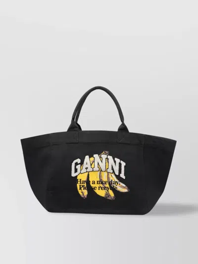Ganni Large Graphic Print Tote Bag With 2 Handles