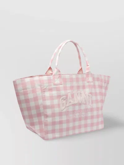 Ganni Checkered Pattern Tote Bag With 2 Handles
