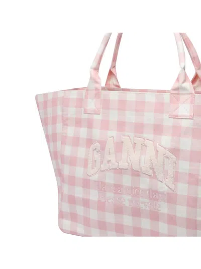 Ganni Checkered Pattern Tote Bag With 2 Handles