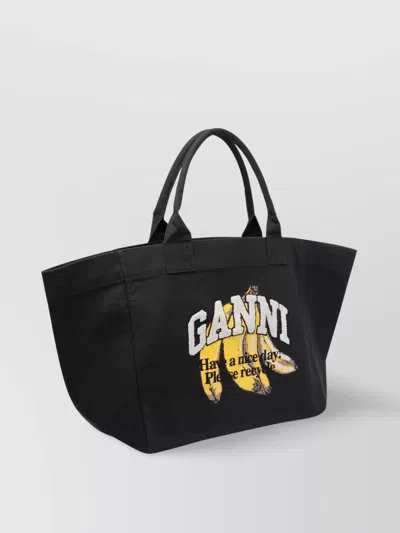 Ganni Large Graphic Print Tote Bag With 2 Handles