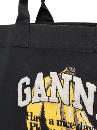 Ganni Large Graphic Print Tote Bag With 2 Handles
