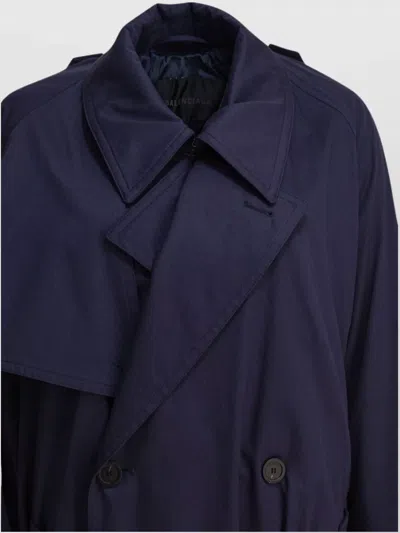 Balenciaga Coats Belted At The Waist With Double-breasted Design In Blue