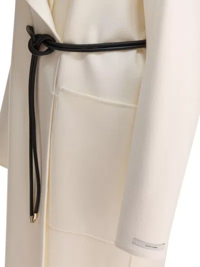 Sportmax Waist Belted Long Coat With Large Pockets In White