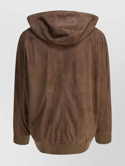 S Max Mara Hooded Jackets With Ribbed Cuffs And Hem In Brown