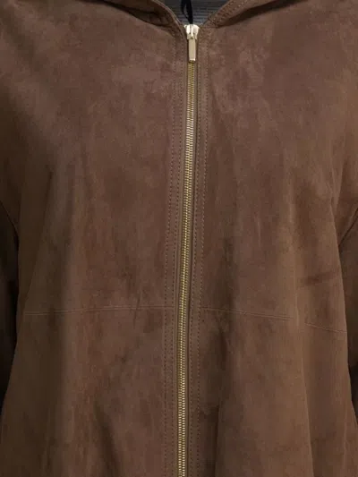 S Max Mara Hooded Jackets With Ribbed Cuffs And Hem In Brown