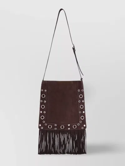 Valentino Fringed Suede Shoulder Bag With Adjustable Strap