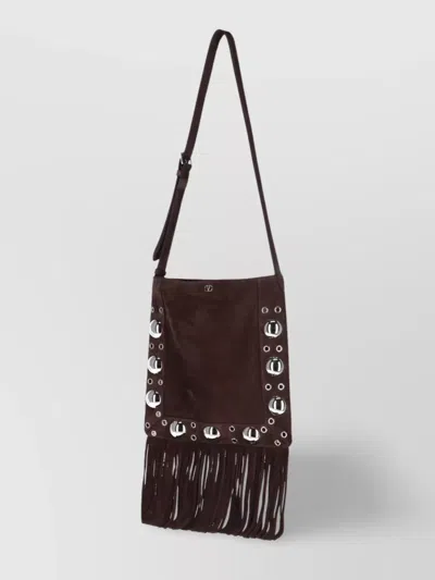 Valentino Fringed Suede Shoulder Bag With Adjustable Strap