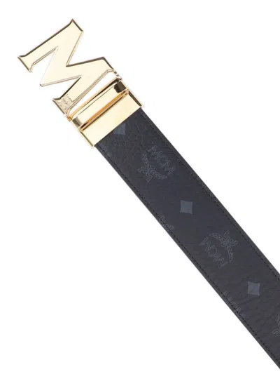 Mcm Adjustable Length Gold-tone Buckle Belts In Black
