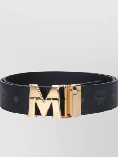 Mcm Adjustable Length Gold-tone Buckle Belts In Black