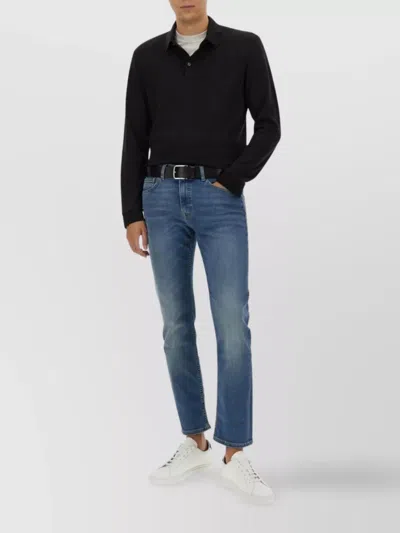 Hugo Boss Cotton Polo Shirt Long Sleeves In Black