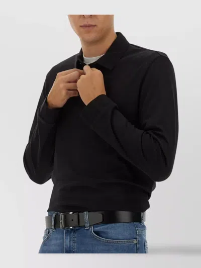 Hugo Boss Cotton Polo Shirt Long Sleeves In Black