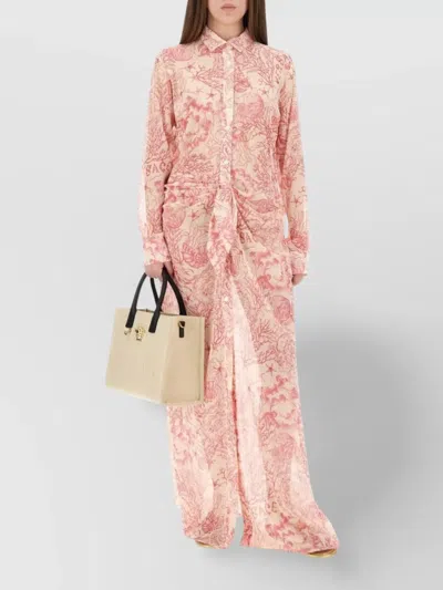 Versace Printed Sheer Fabric Dress With Long Sleeves In Pink